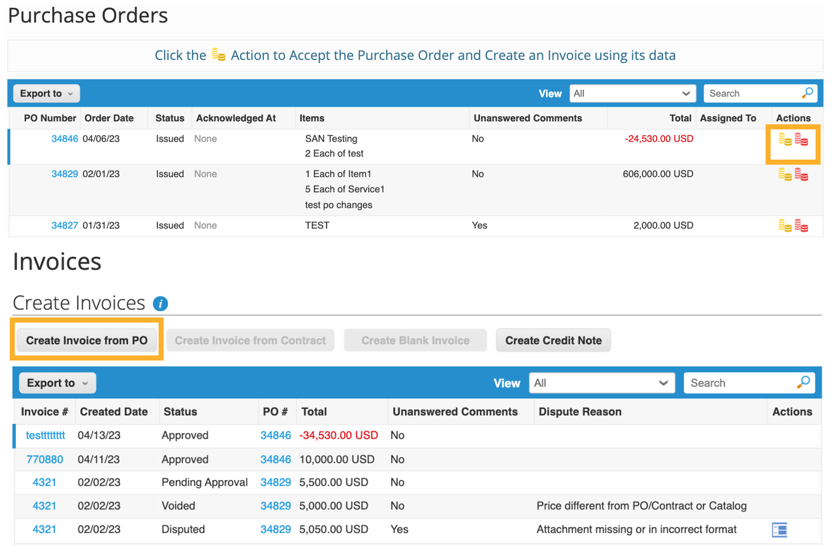 Create Invoice Interface